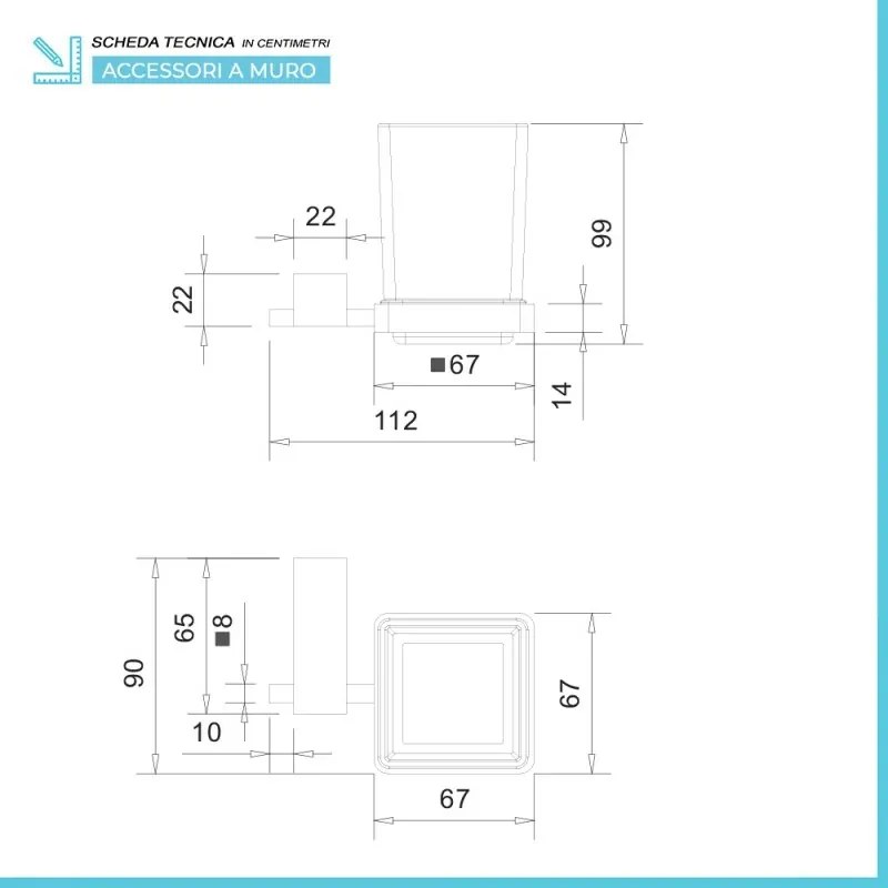 Set accessori a muro 6 pezzi in acciaio cromato e viti incluse Unica