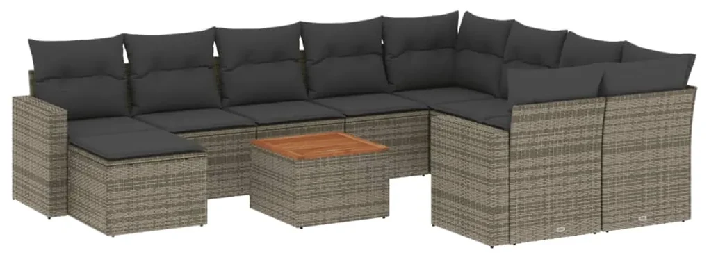 Set divani da giardino 11 pz con cuscini in polyrattan grigio