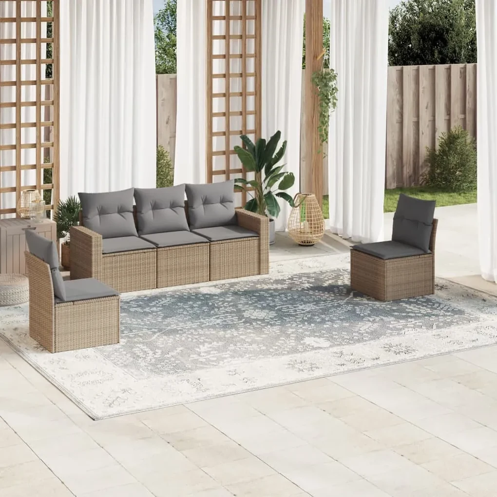Set divano da giardino 5 pz con cuscini beige in polyrattan