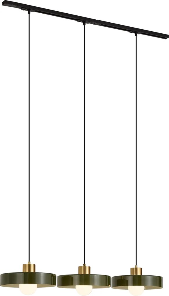Sistema a binario moderno nero con 3 lampade a sospensione in ottone e verde 1-fase - Iconic Jina