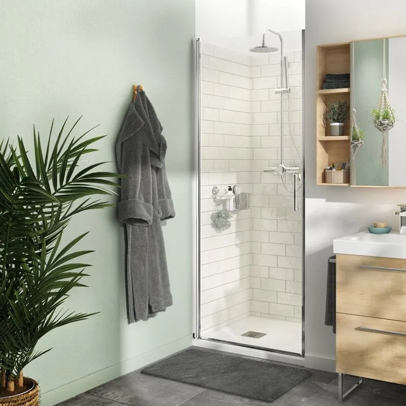Porta doccia battente Remix L 87.5-90.5 cm x H 195 cm x SP 8 mm, profilo cromo