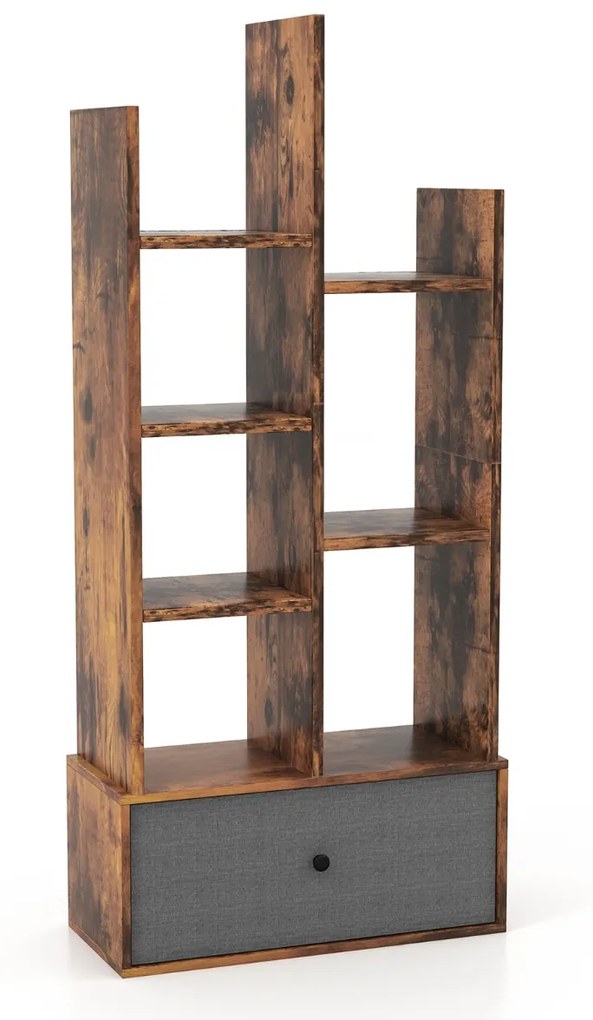 Costway Libreria a 7 piani con cassetto 7 scomparti, Libreria espositiva in legno da 118 cm per soggiorno