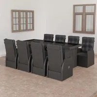 Set da Pranzo da Giardino 9 pz con Cuscini in Polyrattan Nero cod mxl 41866