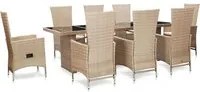 Set da Pranzo da Giardino 9 pz con Cuscini in Polyrattan Beige 46048