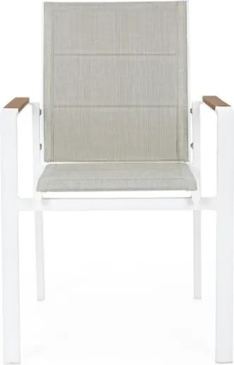 Sedie da esterno bianche in alluminio con braccioli in legno e seduta in textilene Kubik Bizzotto - 4 pezzi