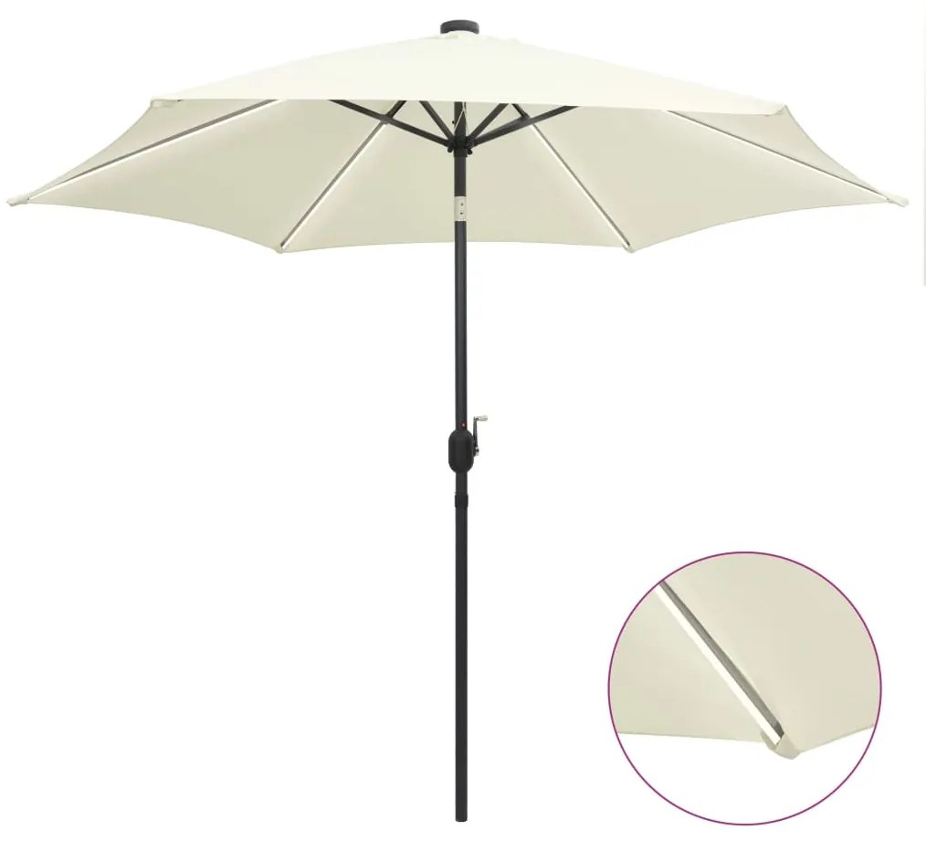 Ombrellone Con Luci A Led E Palo Alluminio 300 Cm Bianco Sabbia /