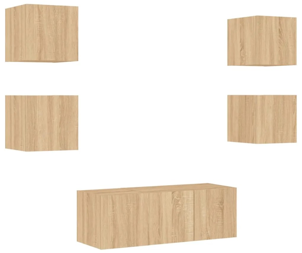Mobili tv a muro con led 6pz rovere sonoma legno multistrato