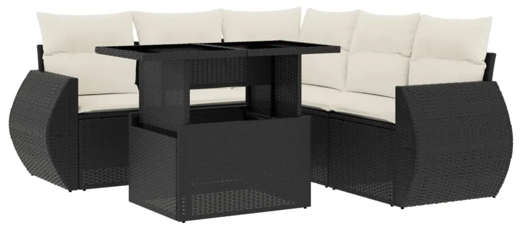 Set divano da giardino 6 pz con cuscini nero in polyrattan