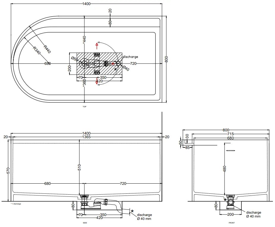 Cielo Febe Vasca 140x80 A Parete Con Troppo Pieno In Livingtec Brina