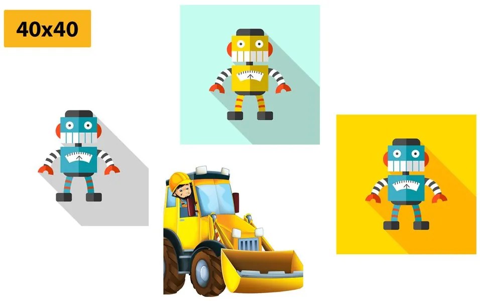 Set di quadri – Robot con auto gialla