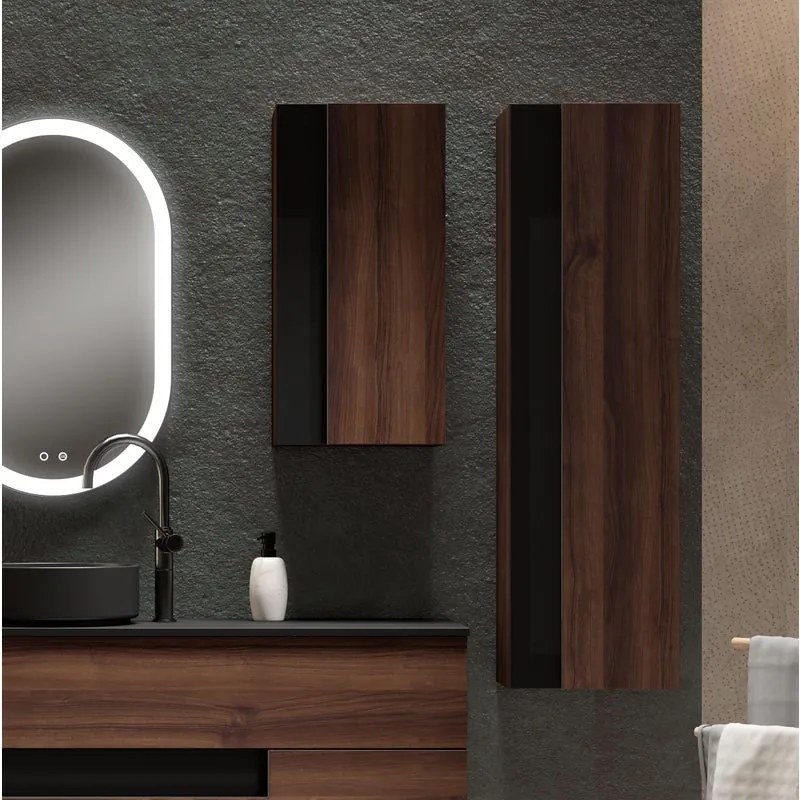 Colonna per mobile bagno Vision VISOBATH 1 anta P 27 x L 34.5 x H 120 cm valenti con il vetro in nero placcato truciolare
