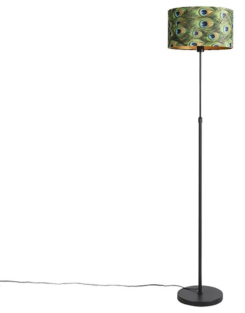 Lampada da terra nera con paralume in velluto pavone con oro 35 cm - Parte