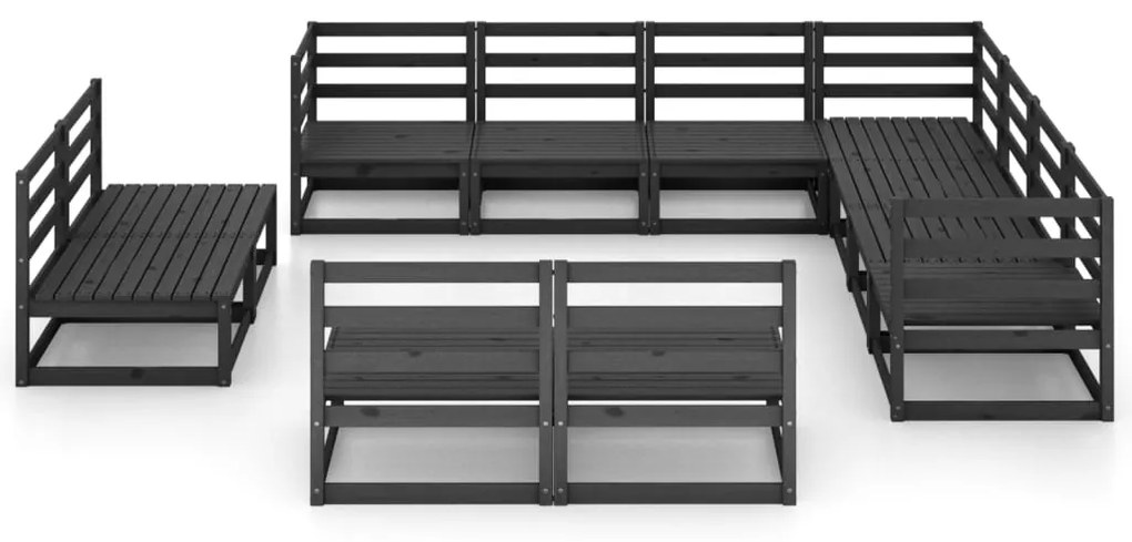 Set divani da giardino 11 pz nero in legno massello di pino