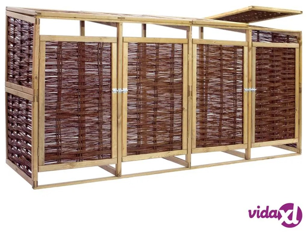 vidaXL Copri Bidone dei Rifiuti Quadruplo in Legno di Pino e Vimini