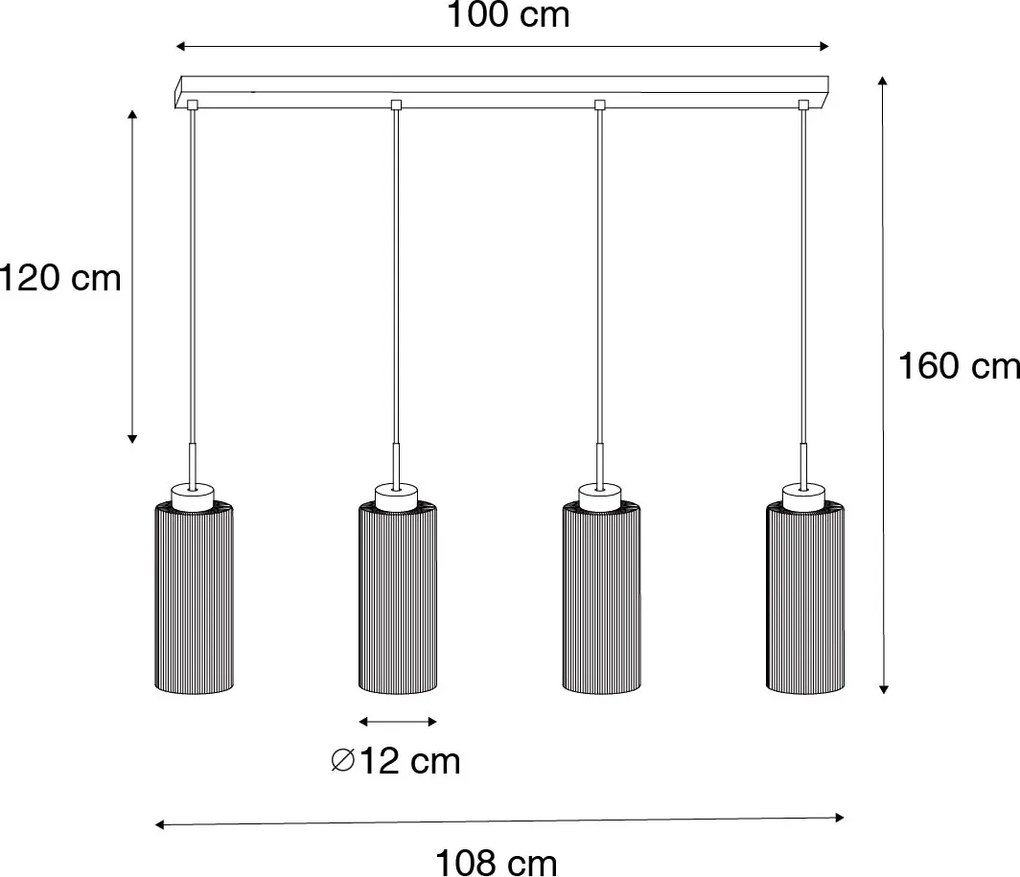 Lampada a sospensione smart nera con vetro fumé 4 luci incl. 4 Wifi ST64 - Laura