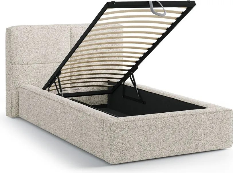 Letto singolo imbottito beige con contenitore con rete inclusa 90x200 cm Darren – Micadoni