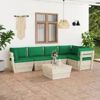 Set Divani da Giardino su Pallet 6 pz con Cuscini Legno Abete 3063569