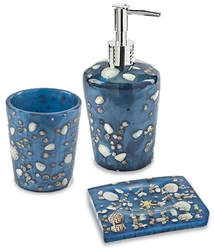 Set accessori da bagno 3 pezzi Antille azzurro Dispenser Bicchiere e Porta sapone