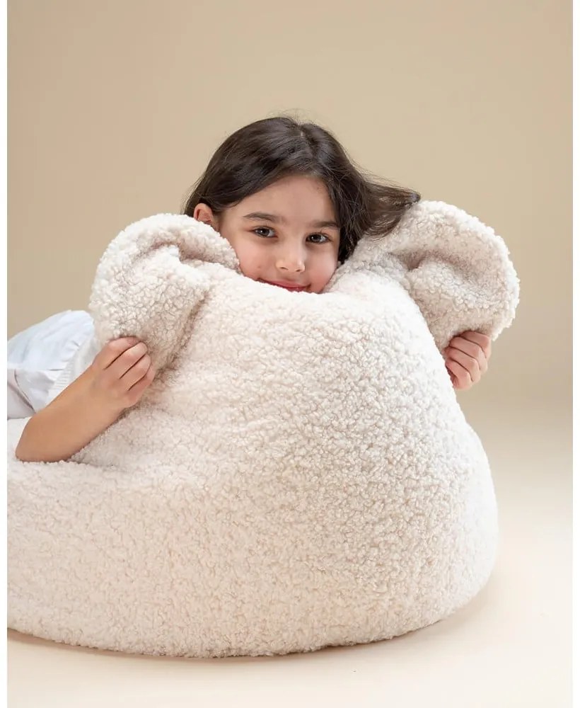 Pouf a sacco per bambini color crema con rivestimento in bouclé Bear – Wigiwama