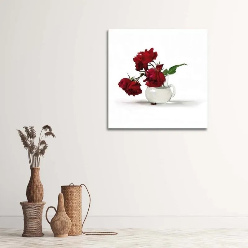 Quadro su tela, Rose rosse in un vaso  Dimensioni Tappeti 40x40