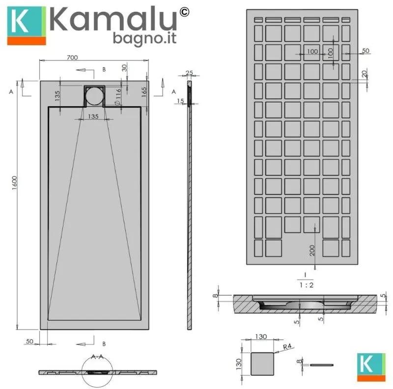 Kamalu - piatto doccia in resina 70x160 effetto pietra | kr1000