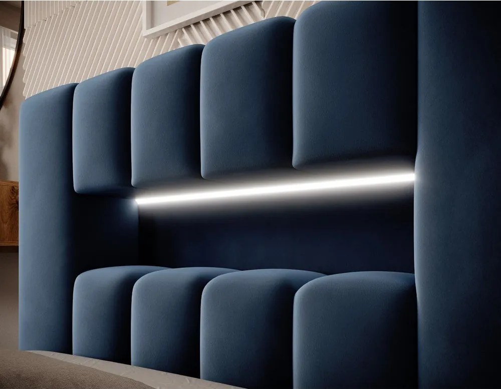 Letto singolo imbottito blu scuro con contenitore con rete inclusa 90x200 cm Lamica – ELTAP