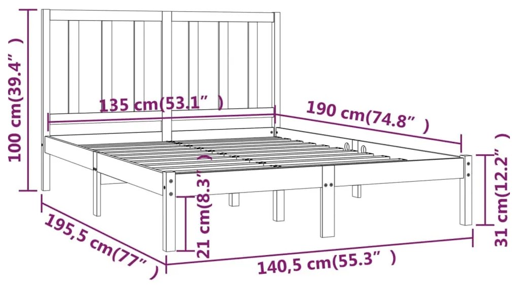 Giroletto in Legno Massello 135x190 cm Small Double