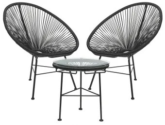 Set Da Giardino Con 2 Poltrone E Tavolino In Acciaio E Vimini Sintetico New Acapulco Nero - Sklum