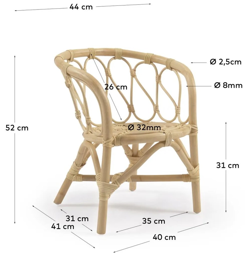 Kave Home - Sedia per bambini Lumila in rattan