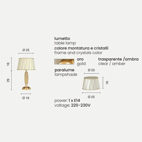 Lampada da tavolo CECILIA 25x45 cm in cristallo Ambra