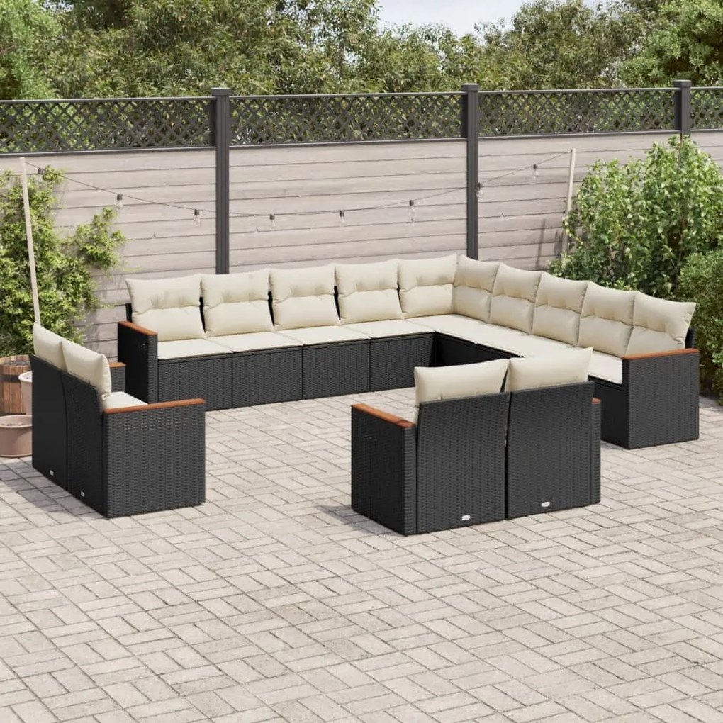 Set Divani da Giardino 13pz con Cuscini Nero in Polyrattan