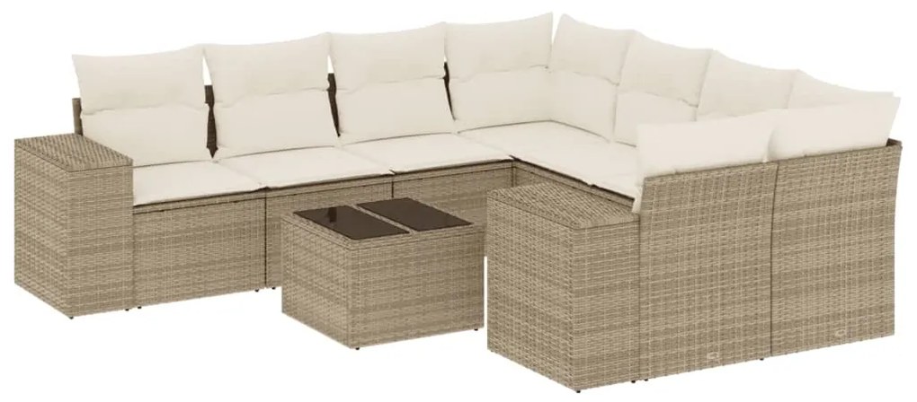 Set divano da giardino 9 pz con cuscini beige in polyrattan