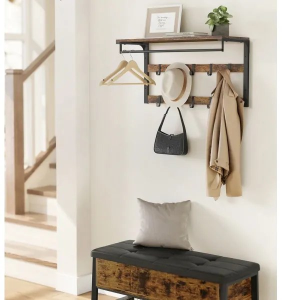 Appendiabiti da parete con mensola NATE marrone/nero