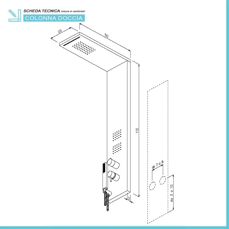 Colonna doccia multifunzione cromo lucido con 4 getti in acciaio inox