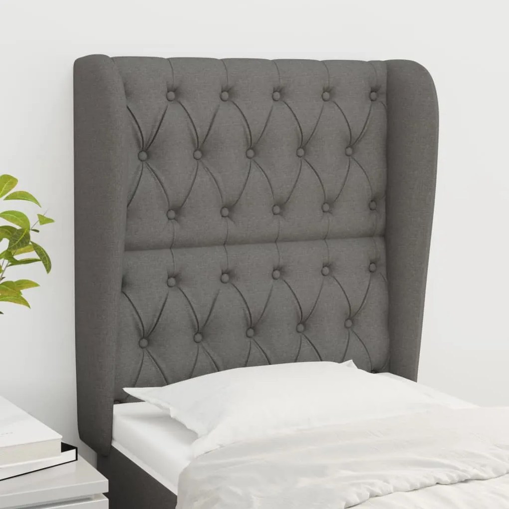 Testiera Ad Orecchio Grigio Scuro 83x23x118/128 Cm İn Tessuto /