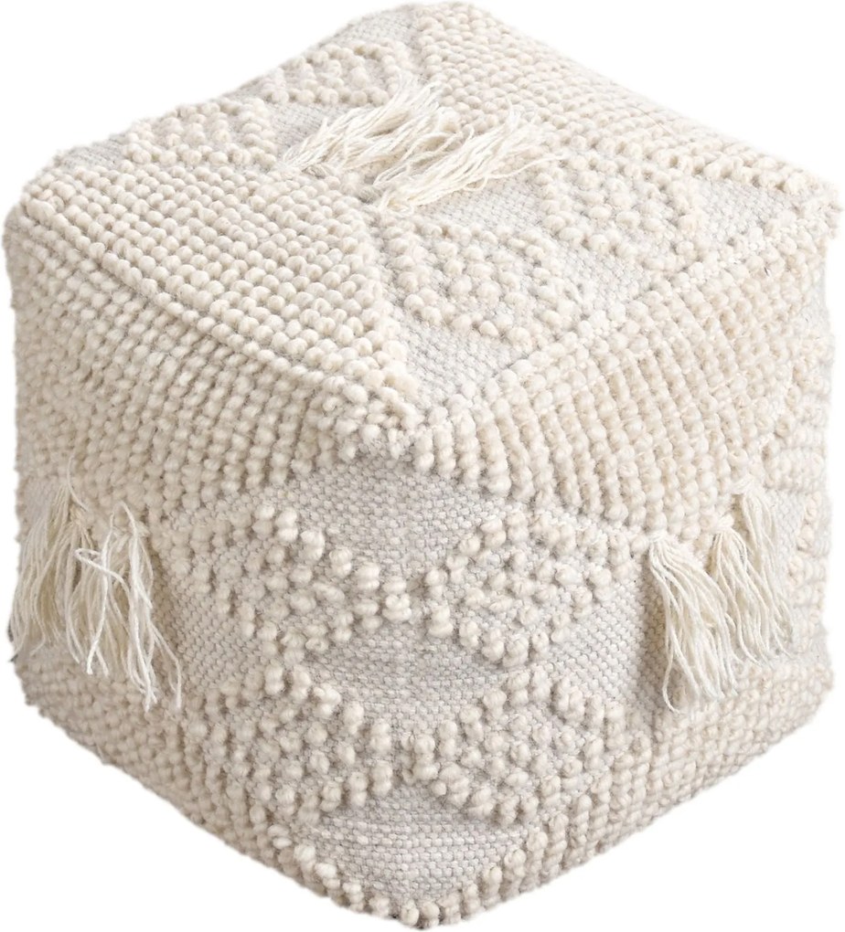 ODETTE - pouf in lana avorio con decoro 40 x 40