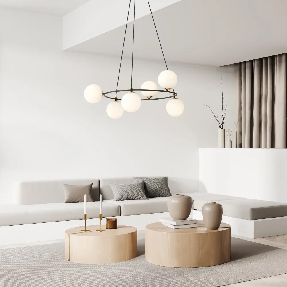 Lampadario a Sospensione AZURA 6 in Acciaio e Vetro 6xE14 Colore del corpo Nero e Bianco