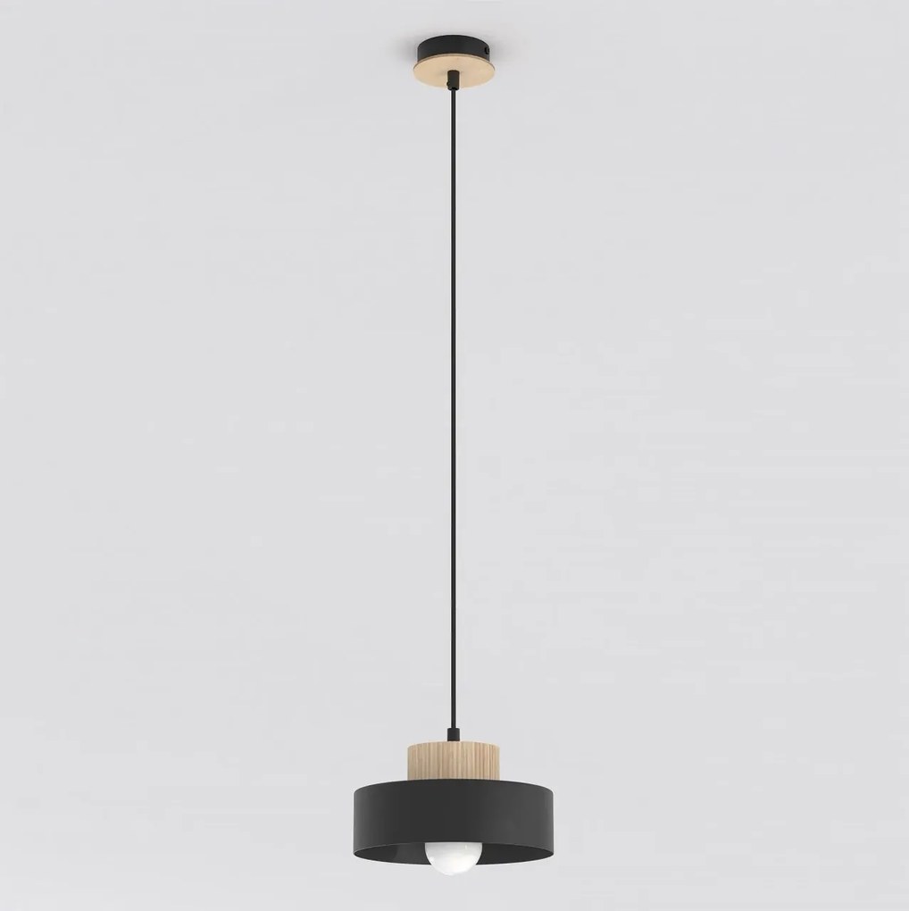 Lampada a Sospensione KIVI 1S E27 in Acciaio e Legno