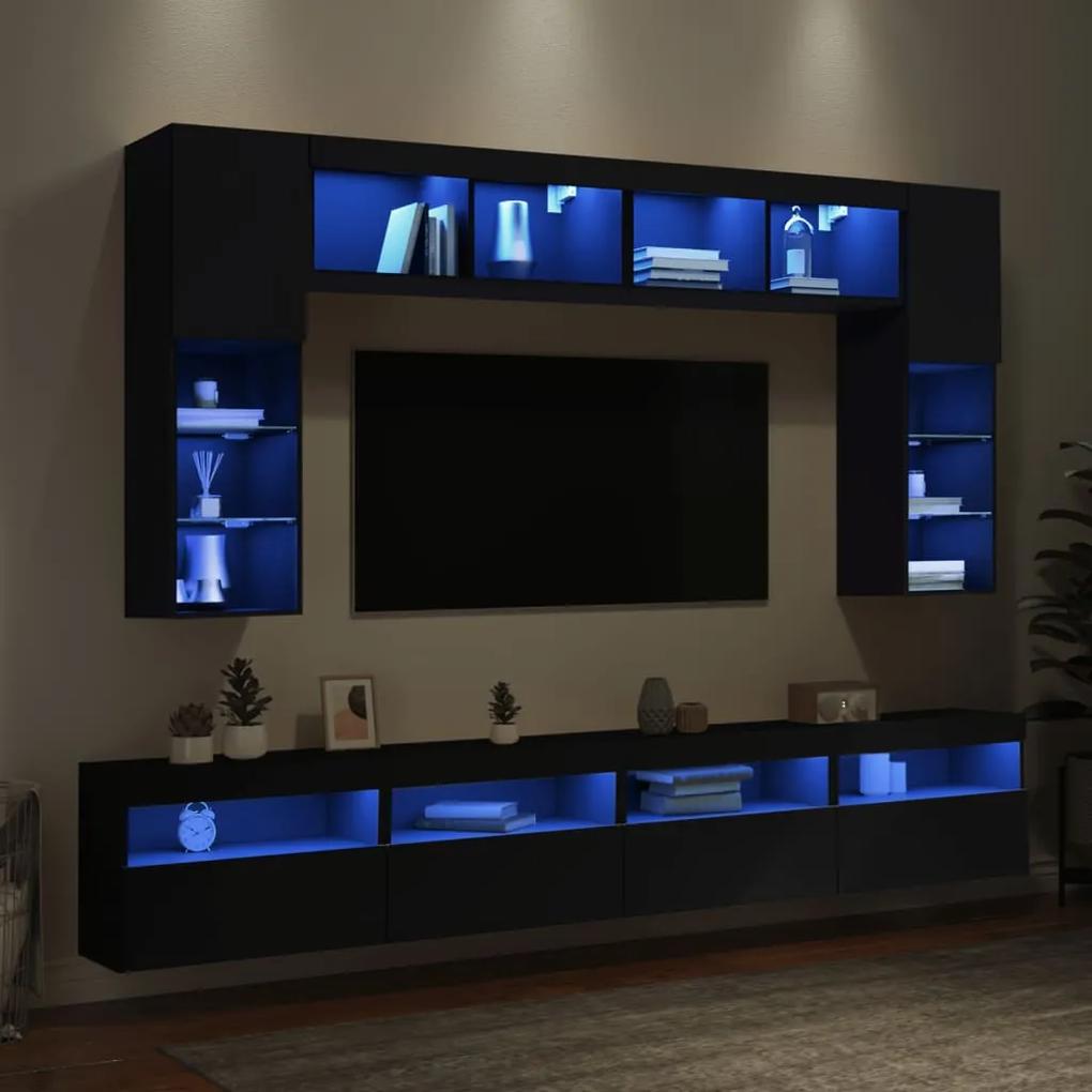 Set mobili tv a muro 8 pz con luci led nero