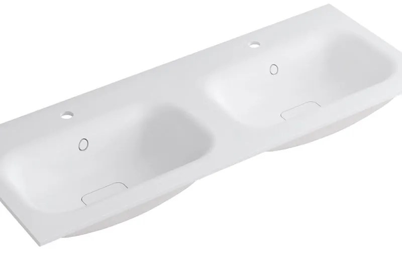 Lavabo integrale rettangolare doppia vasca L 120.5 x H 15 x P 46 cm in resina bianco opaco