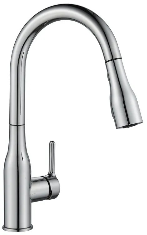 Rubinetto da cucina con doccetta a collo di cigno Fanny 2.0 argento cromato lucido DELINIA