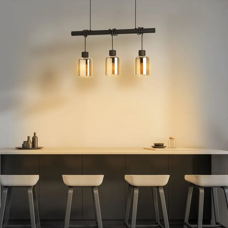 Lampadario Glamour Paradox nero cristallo 3x E27 INSPIRE