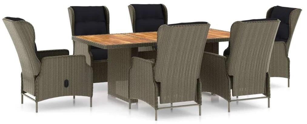 Set da Pranzo da Giardino 7 pz con Cuscini in Polyrattan Marrone