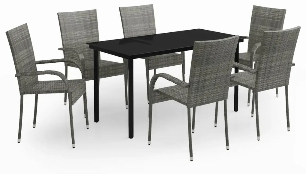 Set da pranzo per giardino 7 pz con cuscini grigio e nero