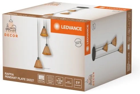 Ledvance - Lampadario a sospensione con filo DECOR RAFFIA 3xE27/15W/230V bastone di rafia