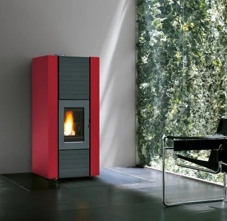 Stufa ermetica a Pellet Ecofire Ad Acqua con top in ghisa e acciaio Rosso Palazzetti Martina Idro Lux 10