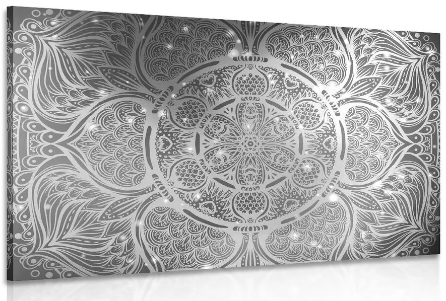 Stampa su tela – Mandala indiana con sfondo galattico in bianco e nero