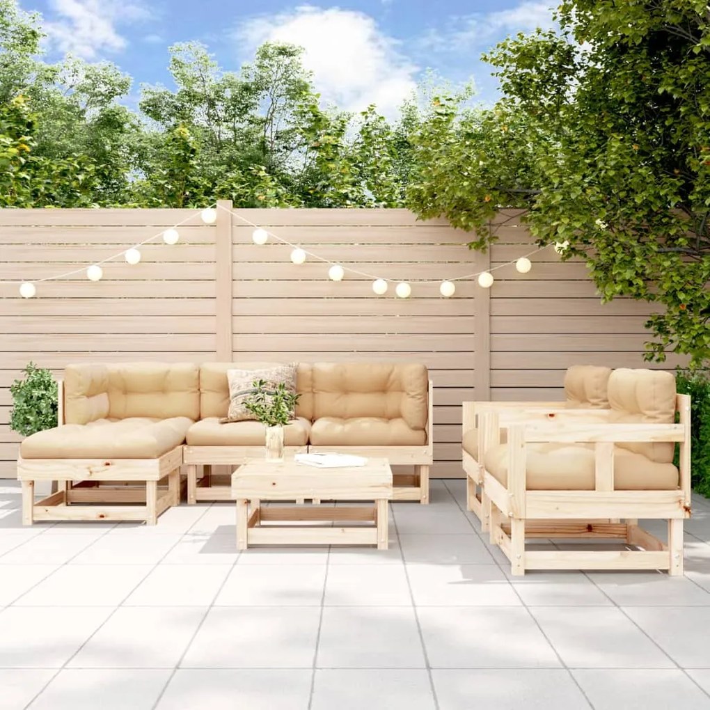 Set salotto da giardino 7 pz in legno massello di pino