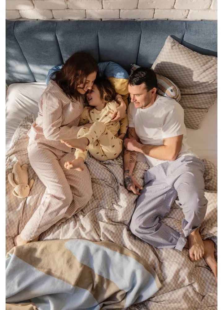 Letto matrimoniale imbottito blu con contenitore con rete inclusa 160x200 cm Thessa Bold Line – Bonami Selection