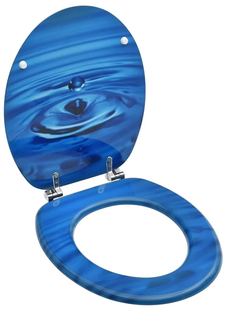 Tavoletta Wc Con Coperchio Mdf Blu Design Goccia Dacqua /